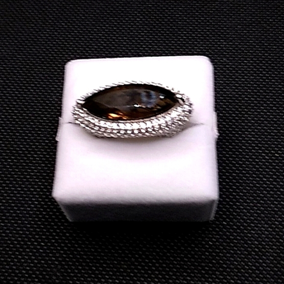 Sterling Silver Smokey Quartz and Zircon Ring - Picture 3 of 5